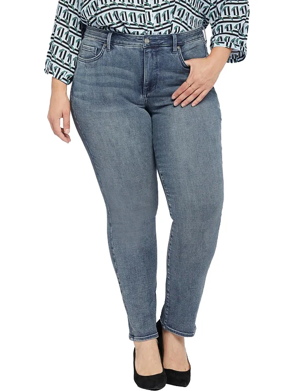 Last Chance Plus Sheri Slim Womens Mid-Rise Medium Wash Straight Leg Jeans