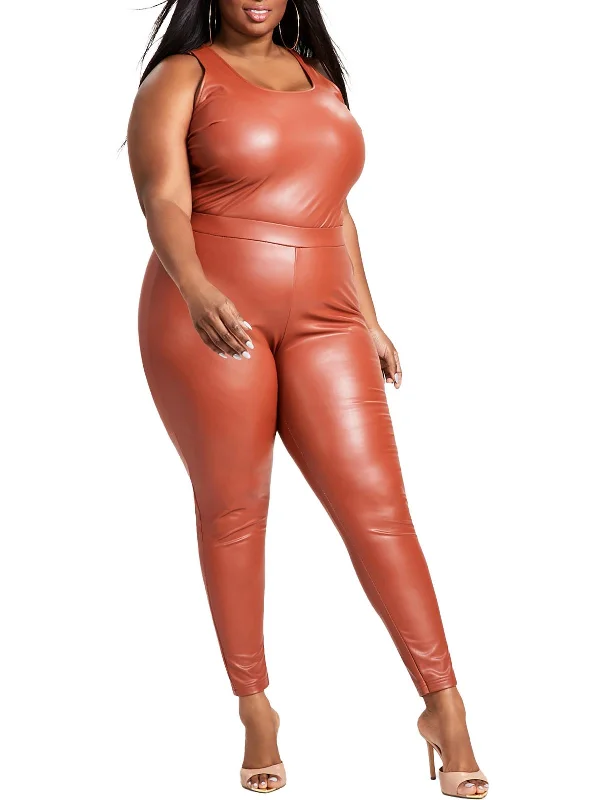 New Deals Plus Womens Faux Leather High Rise Leggings