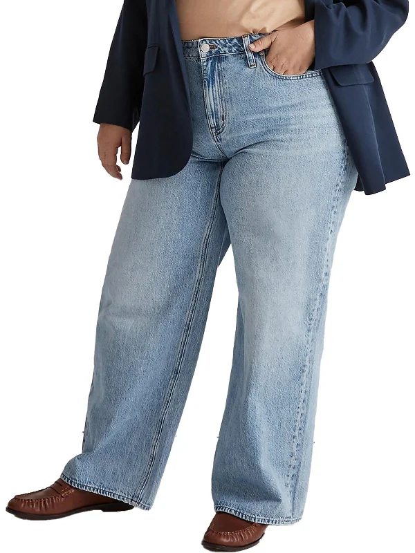 Year-End Sale Plus Womens High Waist Light Wash Wide Leg Jeans