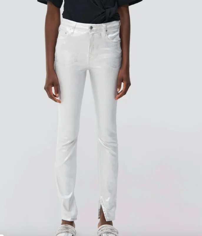 Massive Deals Rae High Rise Coated Jeans In Silver