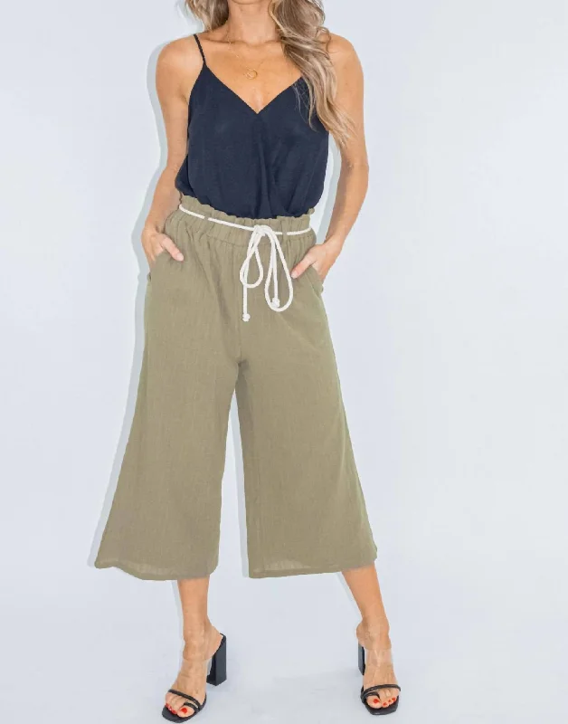 Midnight Madness Rope Belt Culotte Pant In Olive