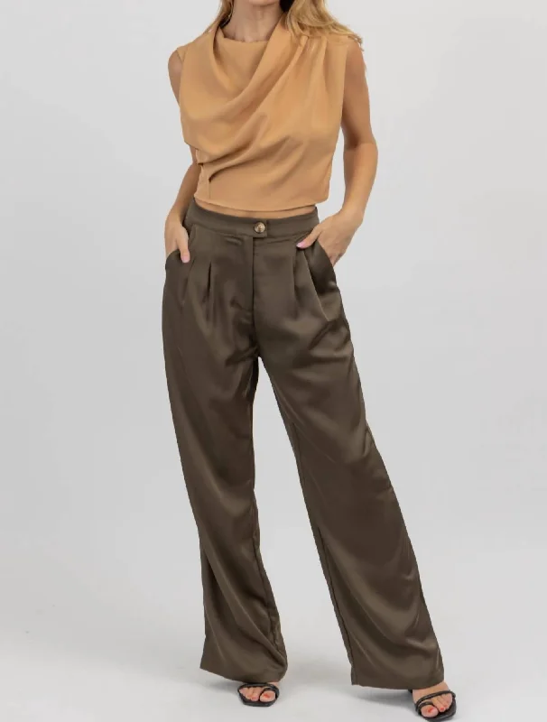 Price Rollback Satin Wide Leg Pintuck Pant In Olive