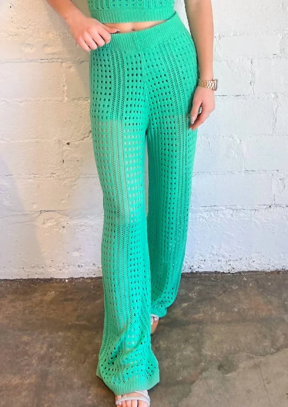 Summer Knit Wide Leg Pant In Green