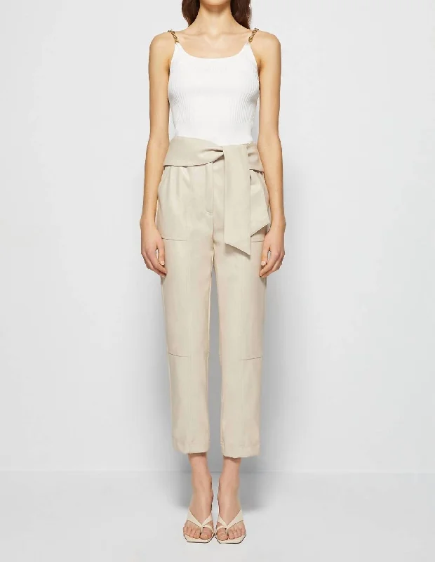 Price Cut Tessa Vegan Leather Tie Waist Pant In Egret