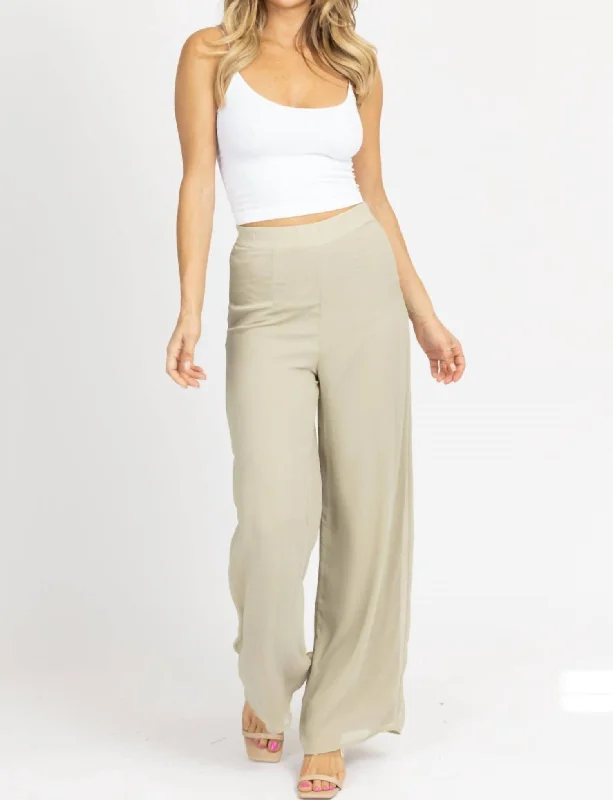 Limited Availability Wide Leg High Rise Pants In Sage