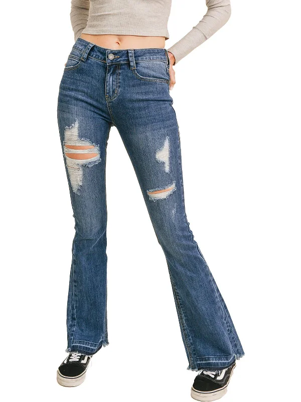 Blowout Deals Womens Denim Distressed Flare Jeans