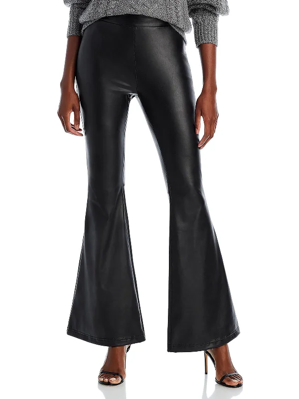 Mega Sale Womens Faux Leather High Waist Flared Pants