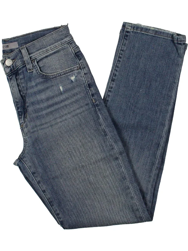 Overstock Womens High-Rise Distressed Straight Leg Jeans