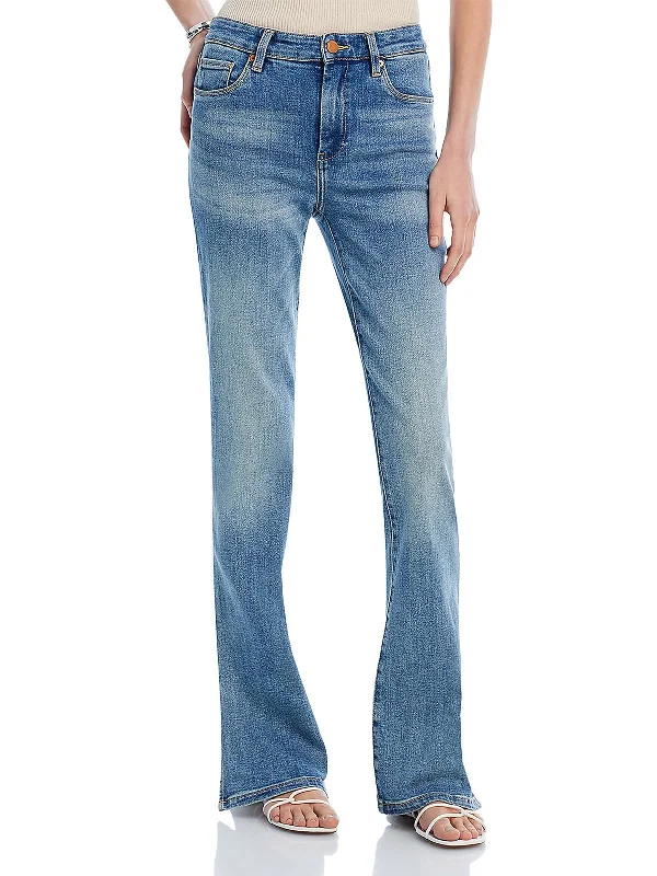 Super Deal Womens High Rise Faded Flare Jeans