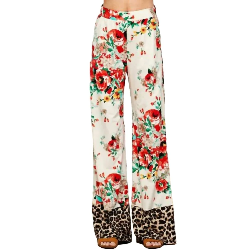 Women's Palazzo Pants In Floral/leopard