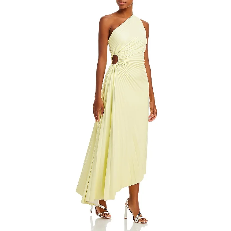 Deal of the Week A.L.C. Womens Delfina Faux Leather Pleated Evening Dress