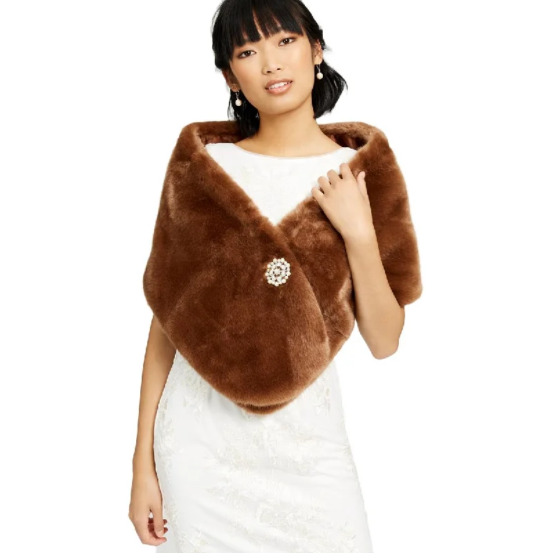 Get It Before It’s Gone Adrianna Papell Womens Faux Fur Embellished Shawl/Wrap