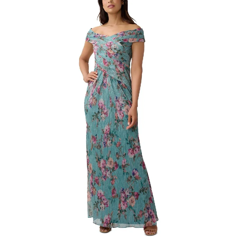 Reduced Prices Adrianna Papell Womens Metallic Pleated Evening Dress