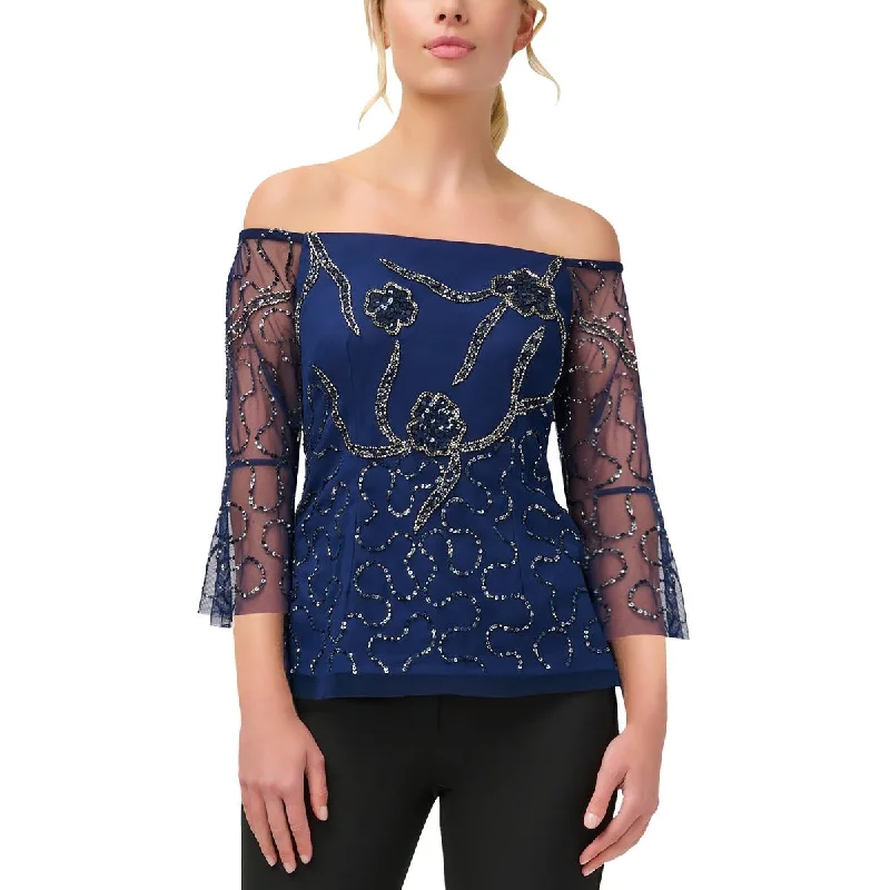 Act Fast Adrianna Papell Womens Sequined Beaded Blouse