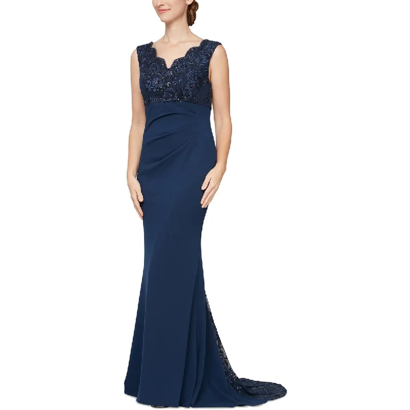 Alex & Eve Womens Embroidered Sleeveless Evening Dress