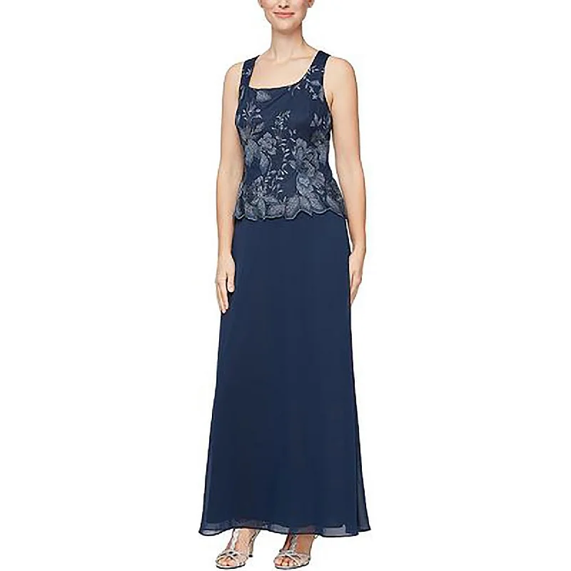 Final Markdown Alex Evenings Womens Embroidered Maxi Evening Dress