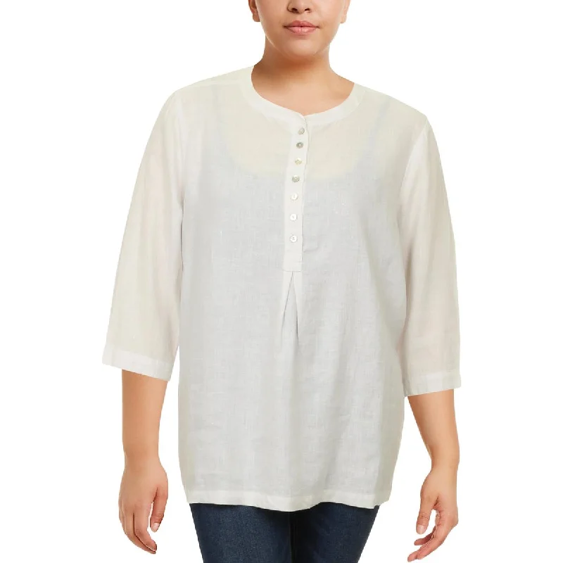 Sale Event Allen Allen Womens Plus Linen Henley Pullover Top