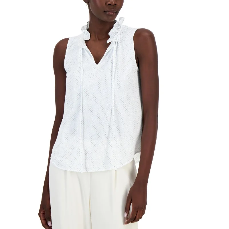 Deep Discounts Anne Klein Womens Ruffles Tie Neck Blouse