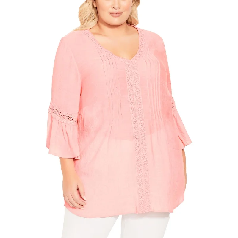 Weekend Special Avenue Womens Plus Lace Trim Pintuck Blouse