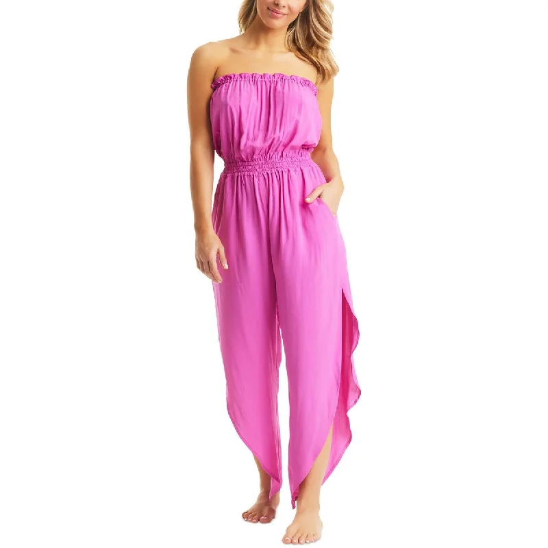 Bar III Womens Ruffled Jumpsuit Cover-Up