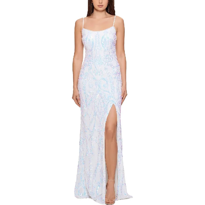 Online Only Betsy & Adam Womens Iridescent Sequined Evening Dress