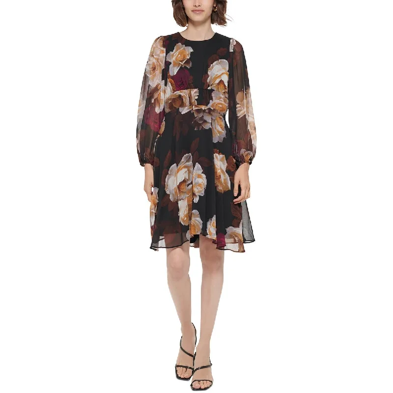 Calvin Klein Womens Floral Print Chiffon Wear To Work Dress