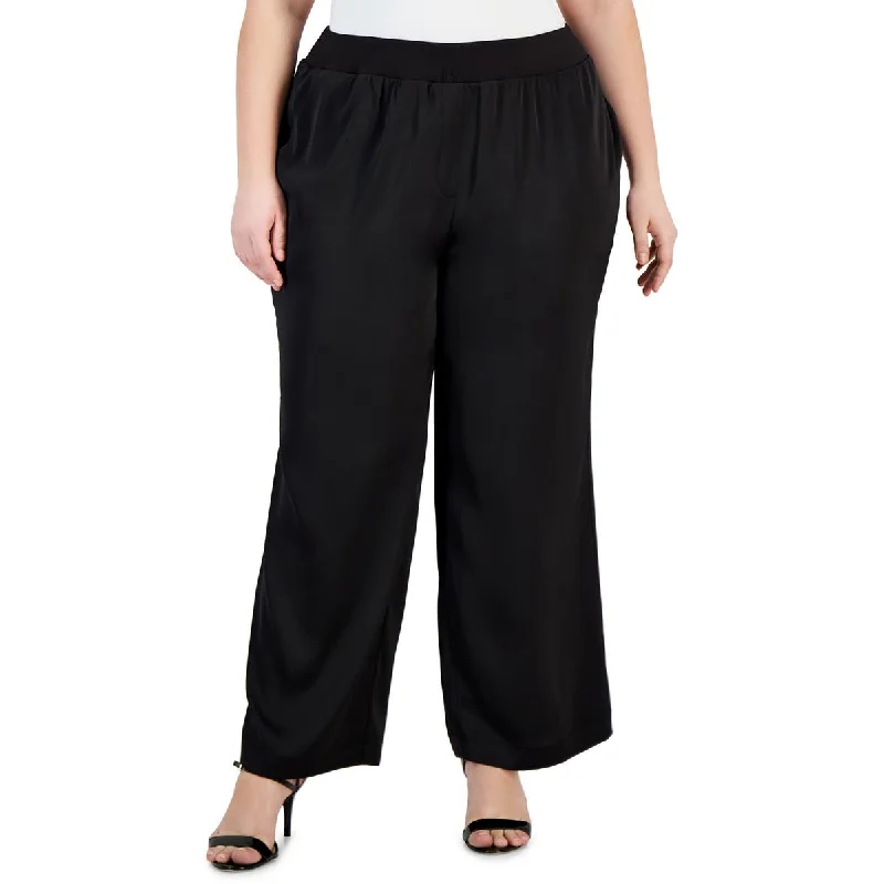 Don't Miss Calvin Klein Womens Plus Satin High Waist Wide Leg Pants