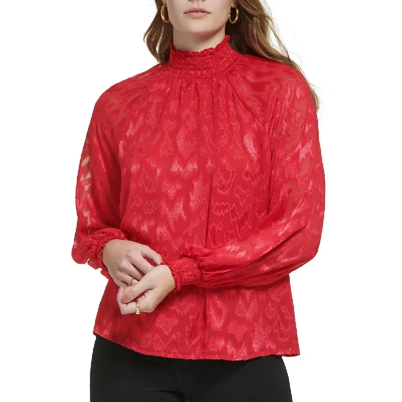 Amazing Deals Calvin Klein Womens Smocked Mock Neck Blouse