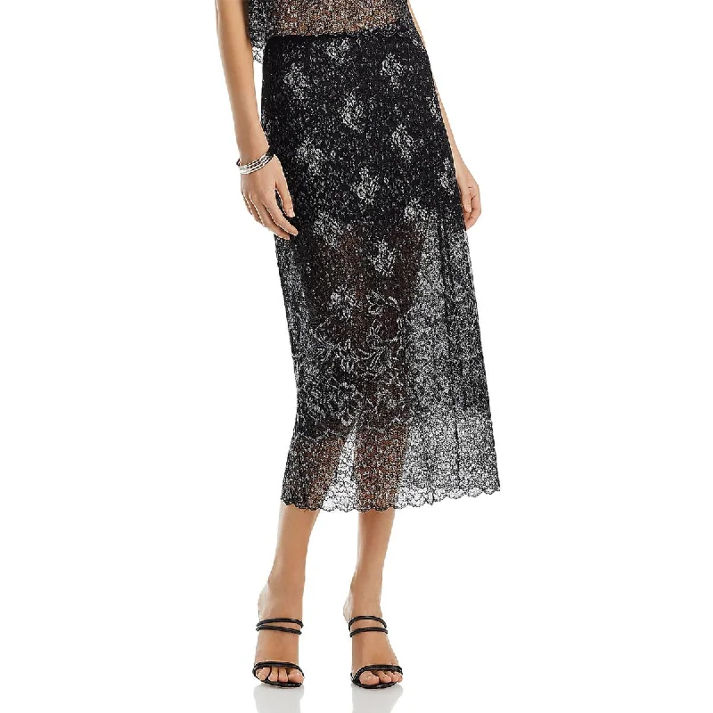 Cinq a Sept Womens Adalaide Metallic Lace Midi Skirt