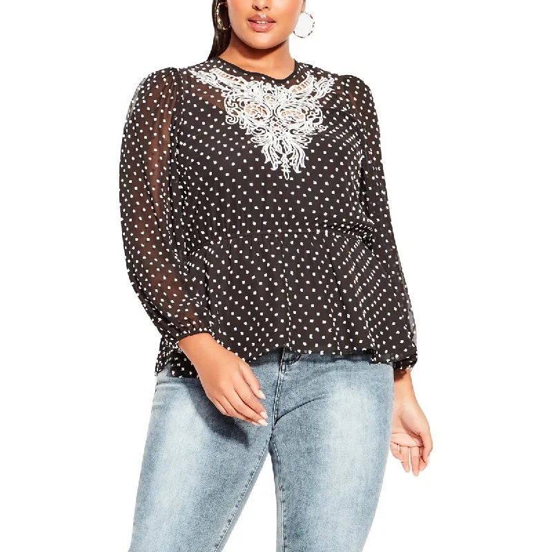 Price Drop City Chic Womens Plus Embroidered Chiffon Blouse