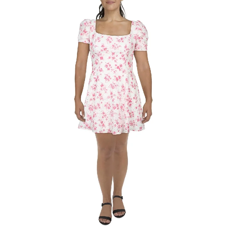 Best Bargains City Studios Womens Juniors Floral Print Eyelet Fit & Flare Dress