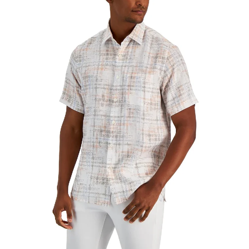 Limited Time Discount Club Room Mens Linen Printed Button-Down Shirt