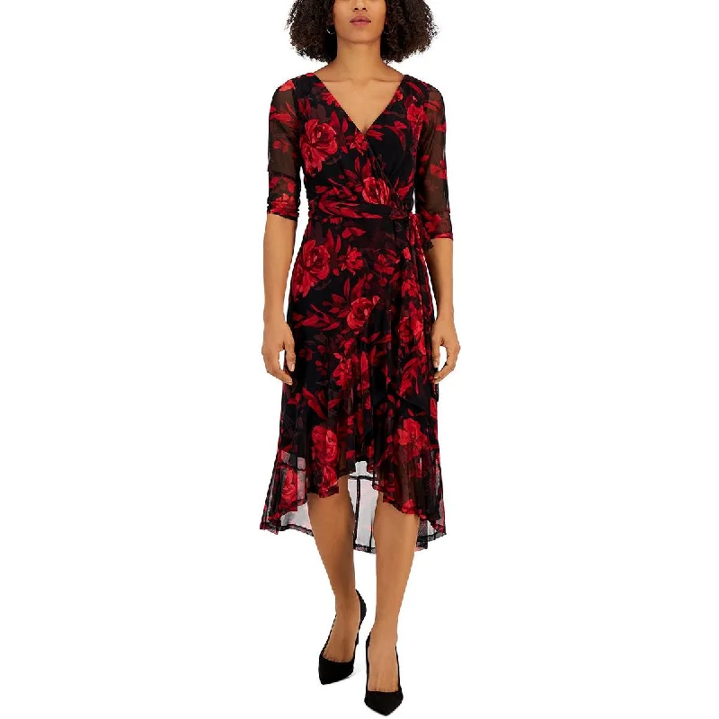 Connected Apparel Womens Mesh Floral Fit & Flare Dress