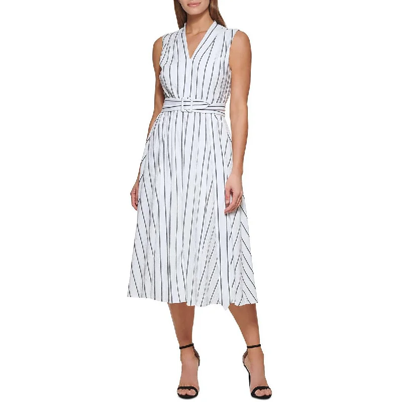 Act Now DKNY Womens Belted Midi Fit & Flare Dress