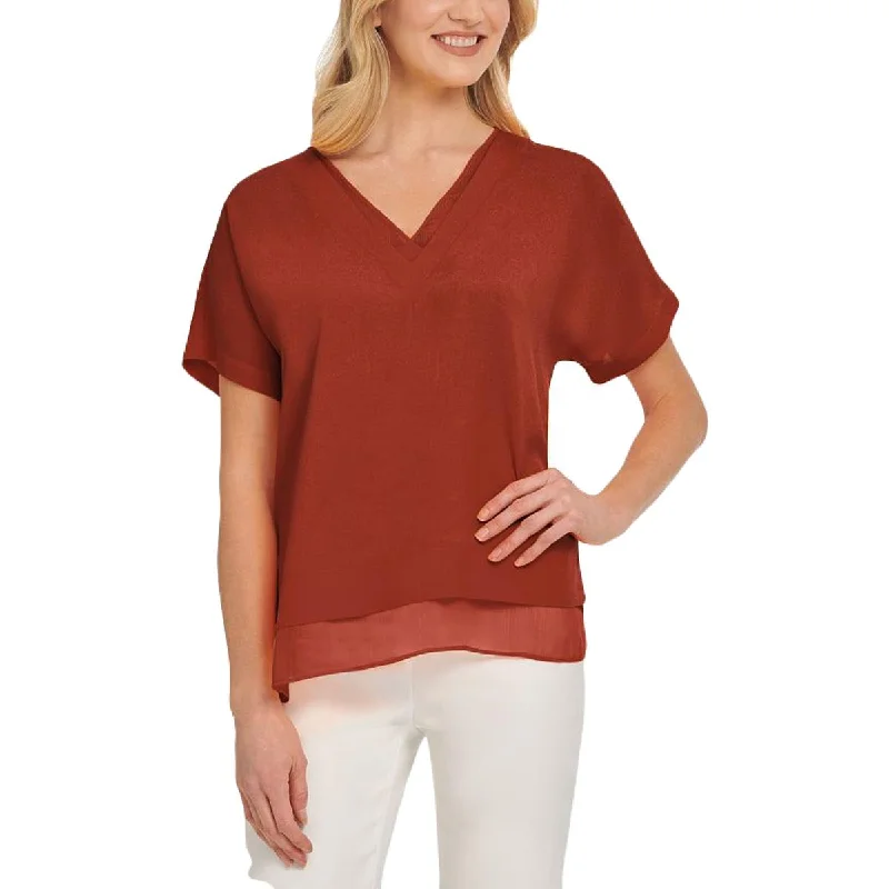 Deal Frenzy DKNY Womens Chiffon V-Neck Blouse
