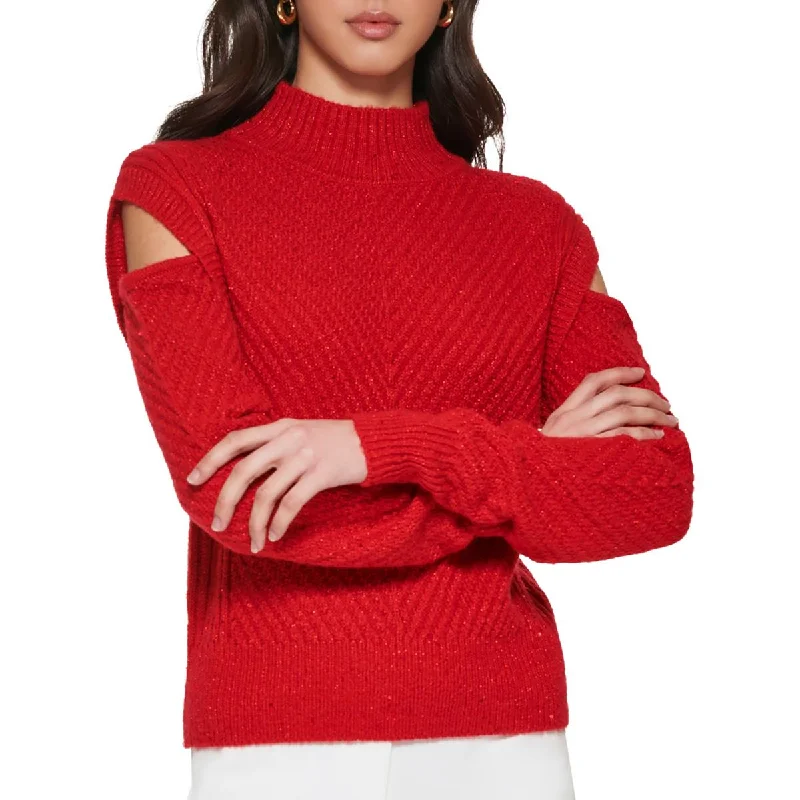Price Cut DKNY Womens Metallic Open-Shoulder Pullover Sweater