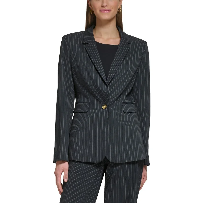 DKNY Womens Petites   Pinstripe Knit One-Button Blazer