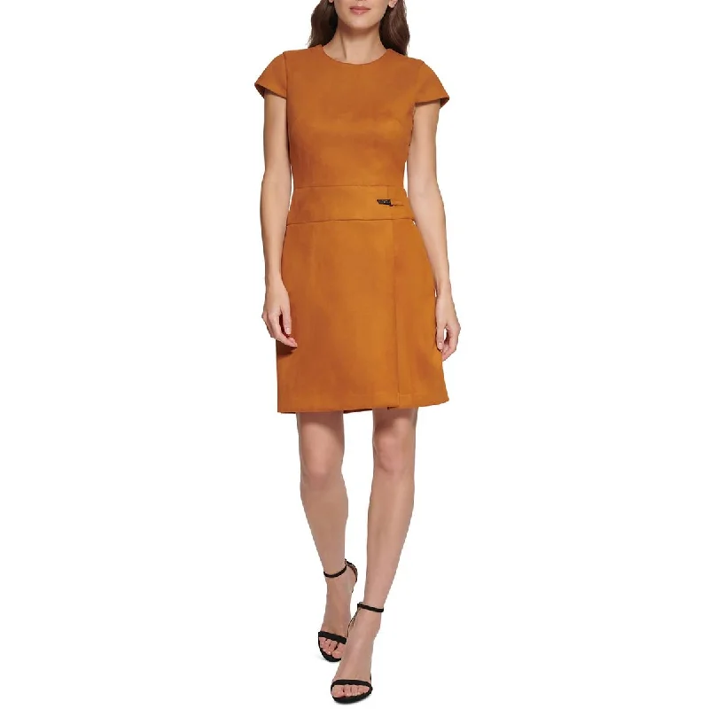 DKNY Womens Plus Faux Suede Mini Sheath Dress