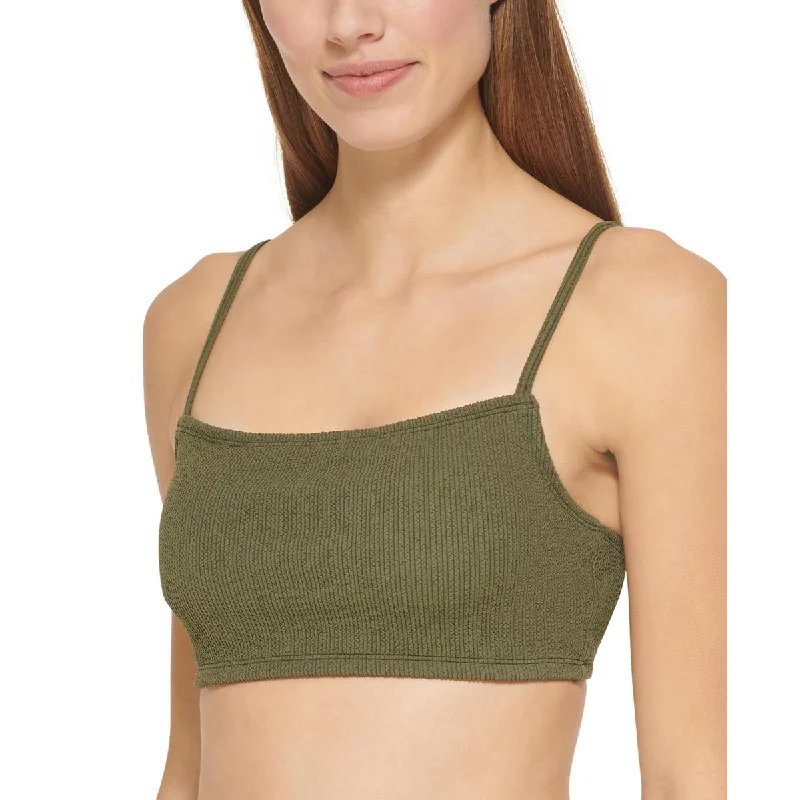 Hurry In DKNY Womens Ribbed Solid Bikini Swim top