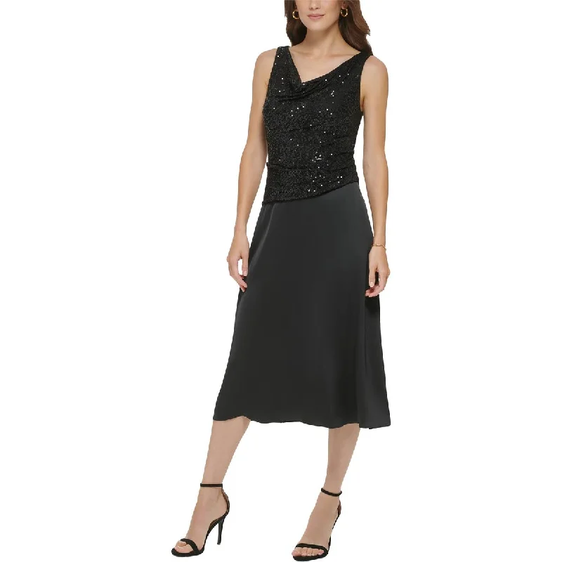 Take Advantage DKNY Womens Sequin Top Cowl Neck Cocktail and Party Dress