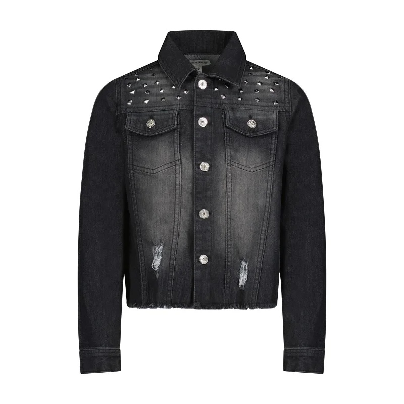 Girl's Studded Distressed Dark Wash Denim Jacket