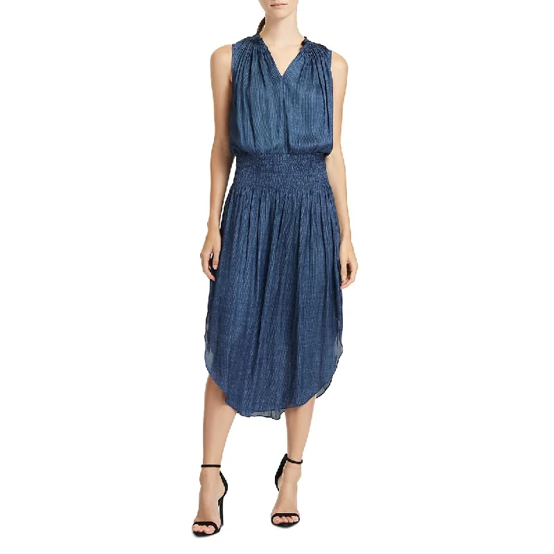 Act Now Halston Womens Smocked Striped Party Dress
