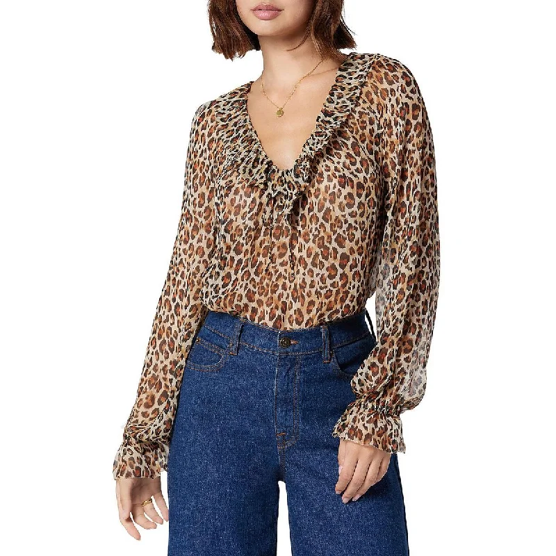 Deal Alert Joie Womens Vernon Silk Leopard Print Blouse
