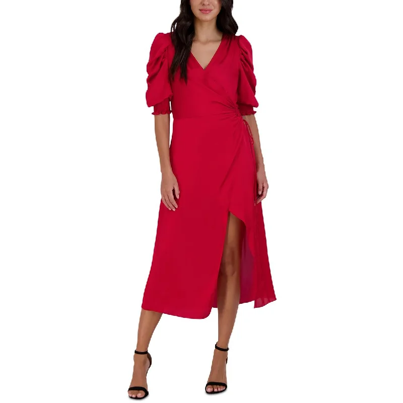 Best Bargains Julia Jordan Womens Satin Surplice Wrap Dress
