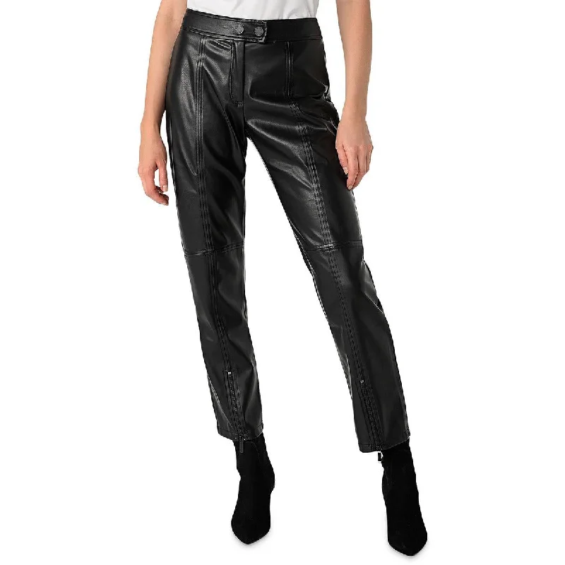 The Best Prices Karl Lagerfeld Paris Womens Faux Leather Zipper Hem Straight Leg Pants