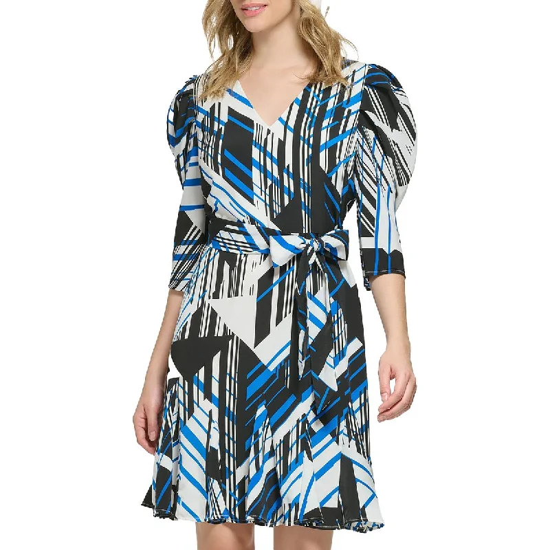 Karl Lagerfeld Paris Womens Printed Knee-Length Fit & Flare Dress