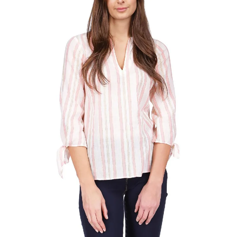 Instant Discount KORS Michael Kors Womens    Striped V-Neck Pullover Top