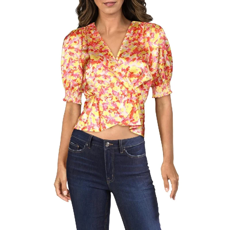 LINI Womens Azmyra Floral Print Faux Wrap Wrap Top