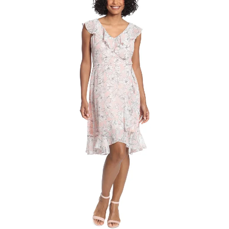 Closeout London Times Womens Petites Chiffon Floral Sheath Dress