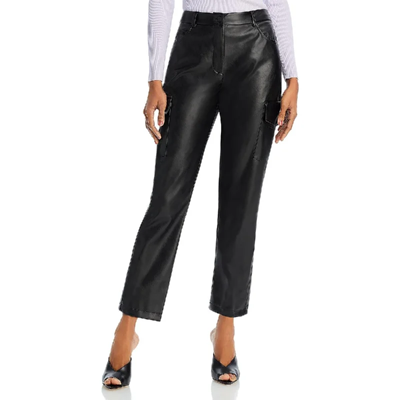 Deal Mania Lucy Paris Womens Faux Leather High Rise Cargo Pants